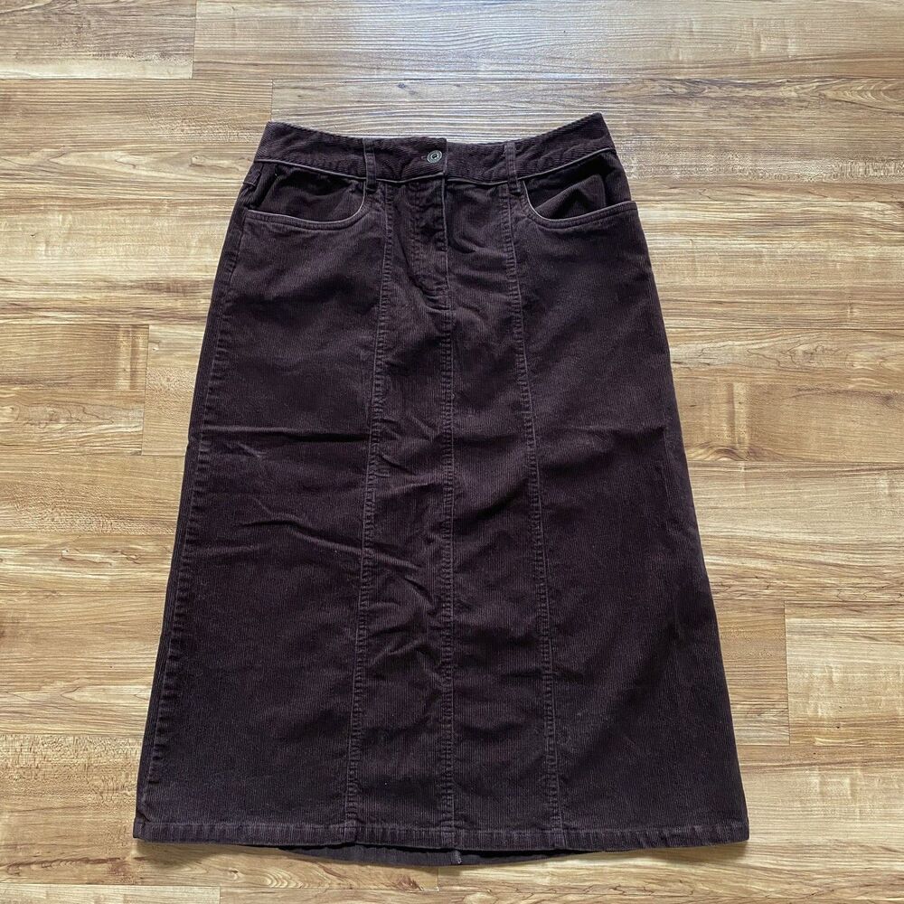Vintage 90s Chocolate Brown 8 Corduroy Midi Skirt Cotton Stretch Whimsigoth Slit